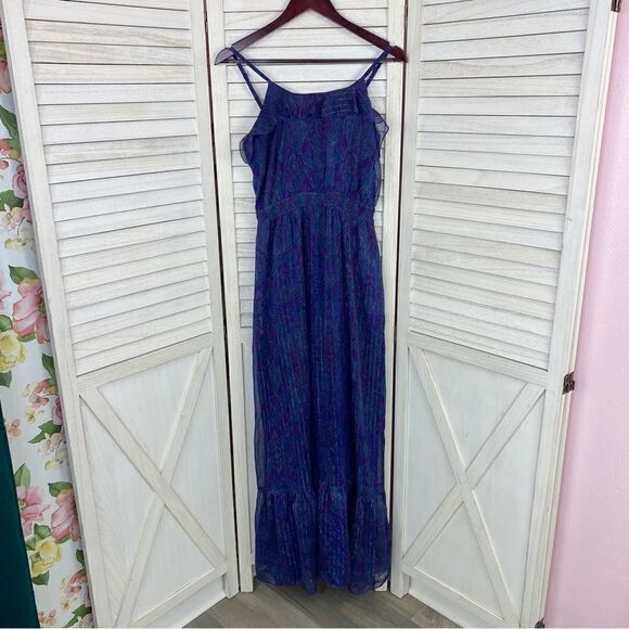 Express Paisley Tiered Ruffle Sleeveless Maxi Dress Purple Small - Picture 8 of 11